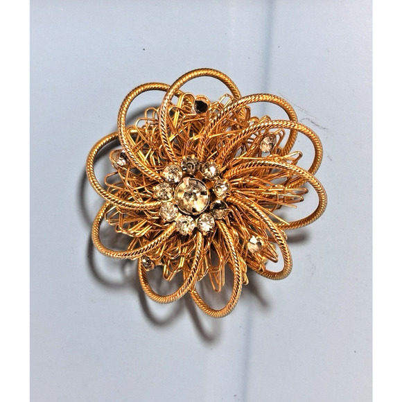 Vintage Mid-Century WEISS Wirework Flower Star Burst Sputnik Floral Brooch 2.5" - Picture 3 of 16